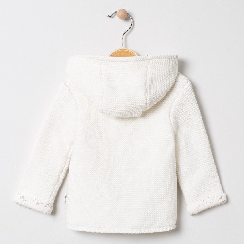 Gilet à capuche en maille doublé jersey imprimé - Ecru