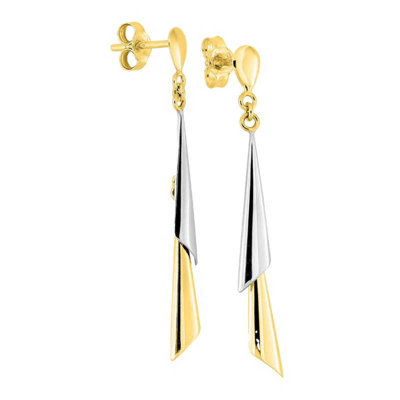 Boucles d'oreilles femme bicolores pendantes - Or 9 Carats