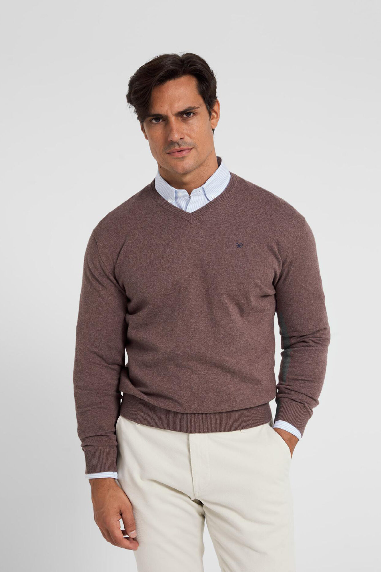 Jersey clássico silbon cuello pico bege - Bege