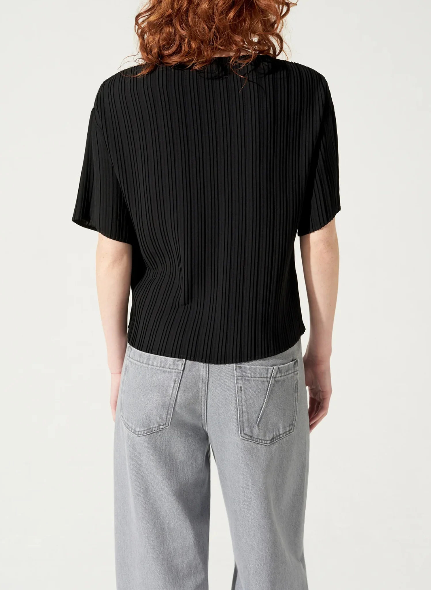 Blouse col rond plissé | Noir