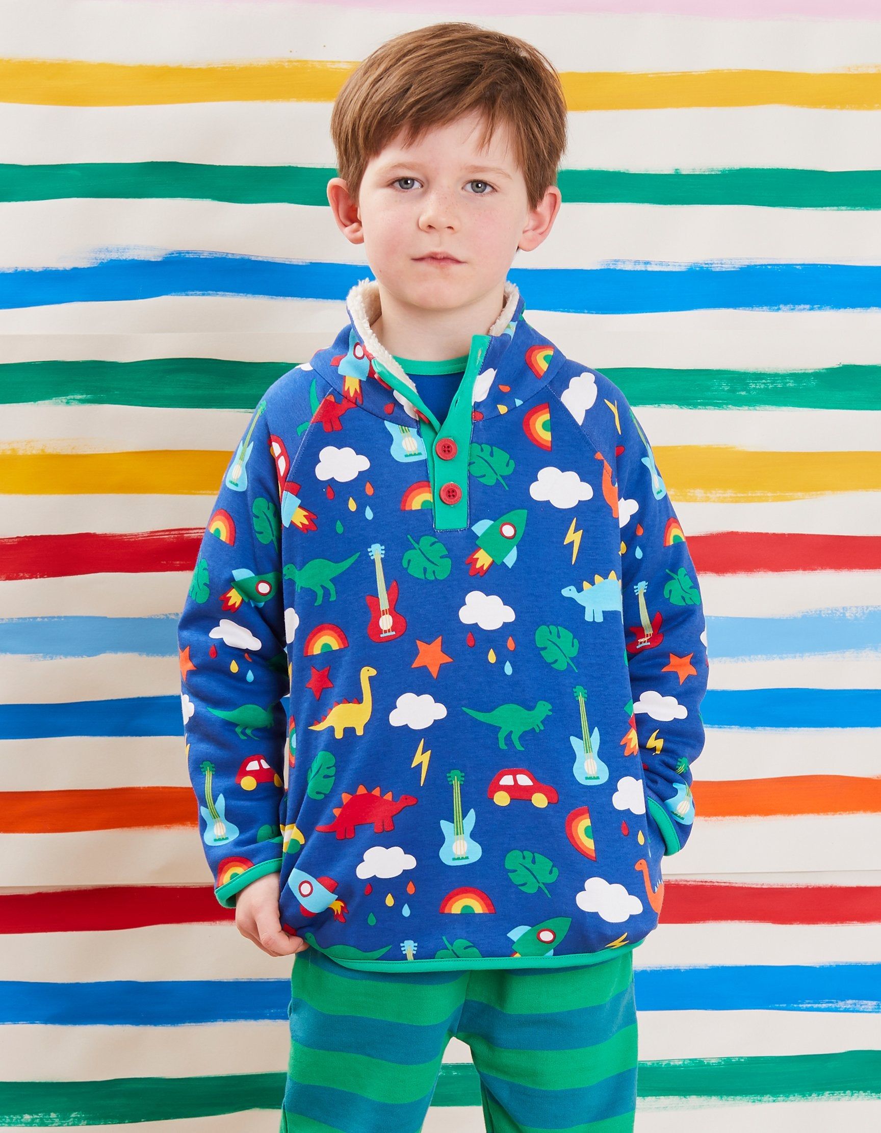 Toby Tiger Sweatshirt mit Fleece Futter mit Dino und Auto Print
