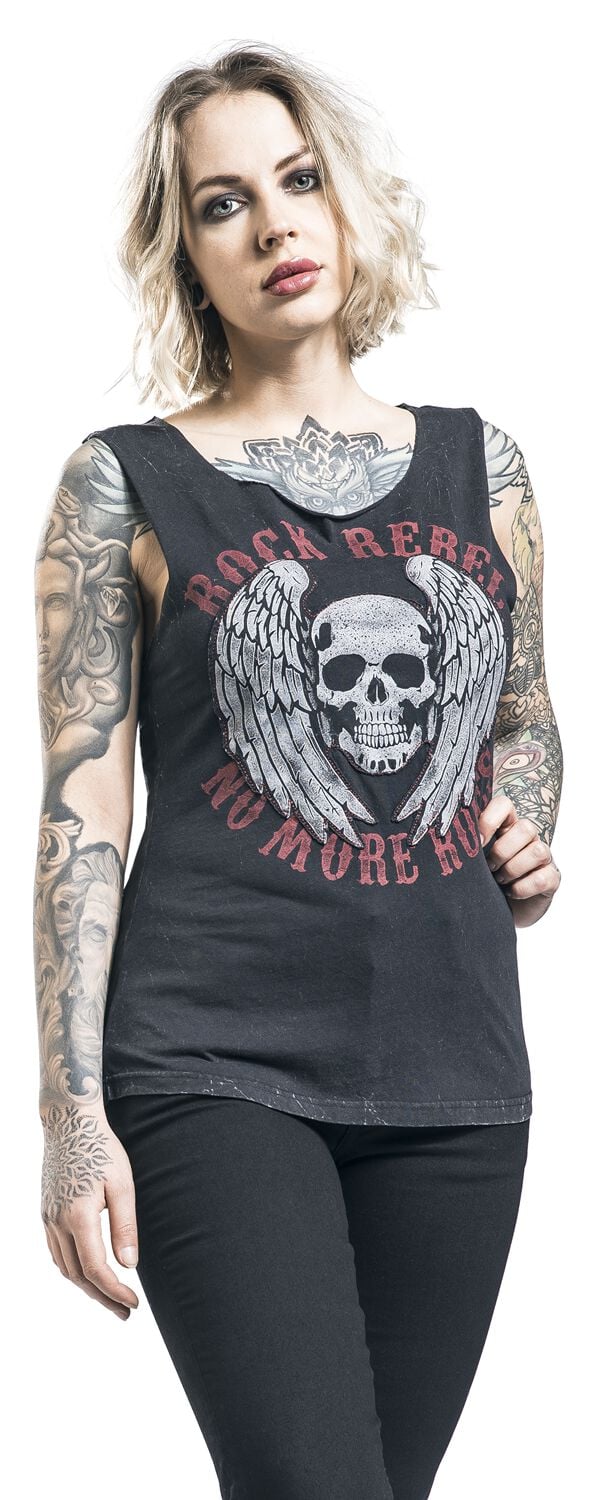 Haut Noir Avec Découpes & Imprimé | Rock Rebel by EMP Top