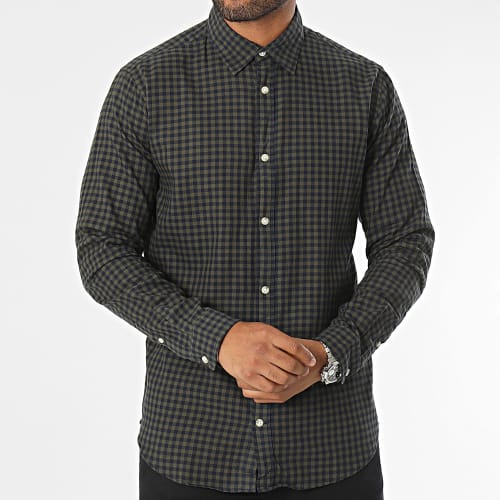 Chemise Manches Longues A Carreaux Jeff Check Vert Kaki Bleu Marine