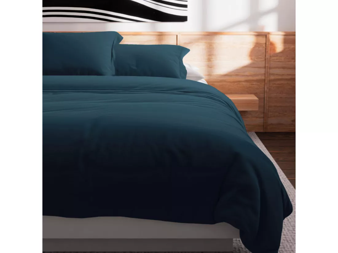 Housse de couette en coton 57 fils 240x220 cm UNI bleu canard, par Soleil d'Ocre