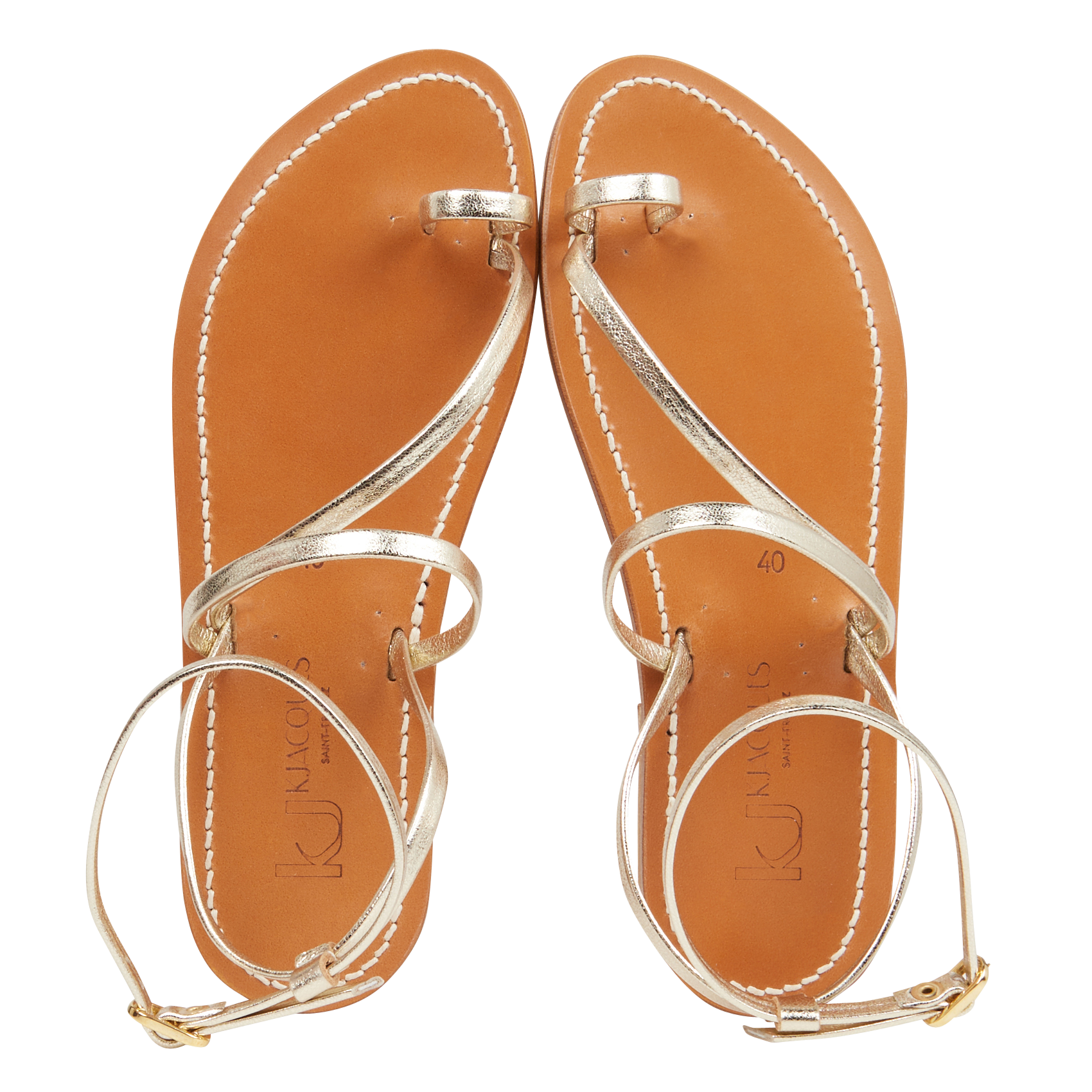 OMBELINE - Sandales plates en cuir métallisé | Doré