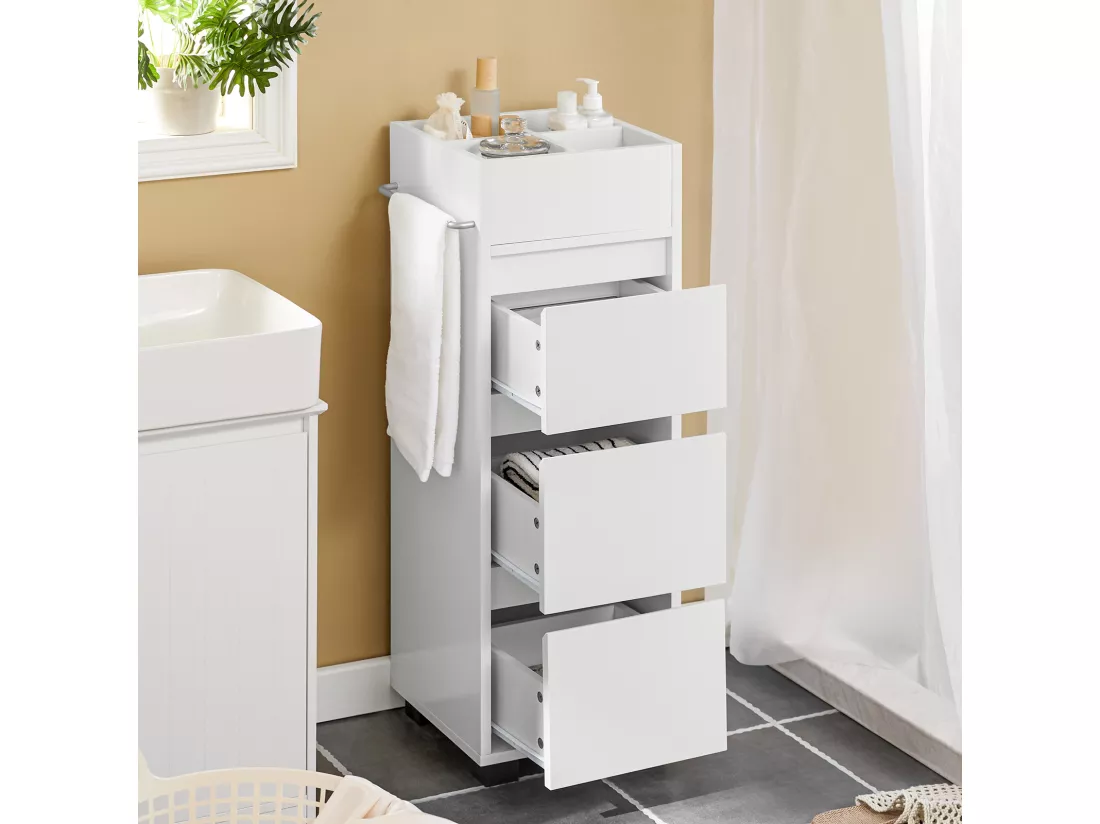 Meuble Demi-Colonne Meuble Bas de Salle de Bain avec 3 Tiroirs, 4 Compartiments, BZR29-W