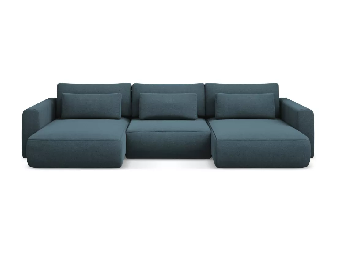 Canapé d'angle panoramique convertible en tissu texturé - jeans bleu - KAPUA