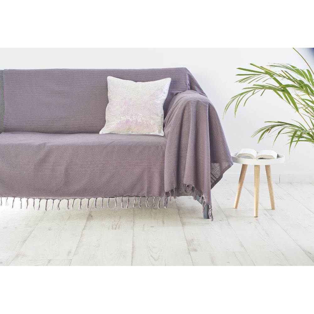 Jeté de canapé à franges uni gris mauve