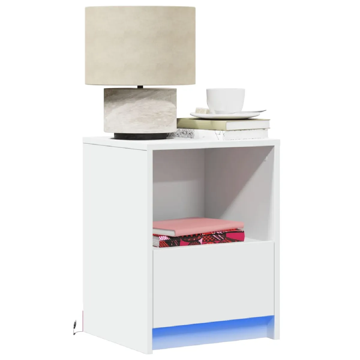 VIDAXL Armoires de chevet et LED - Blanc