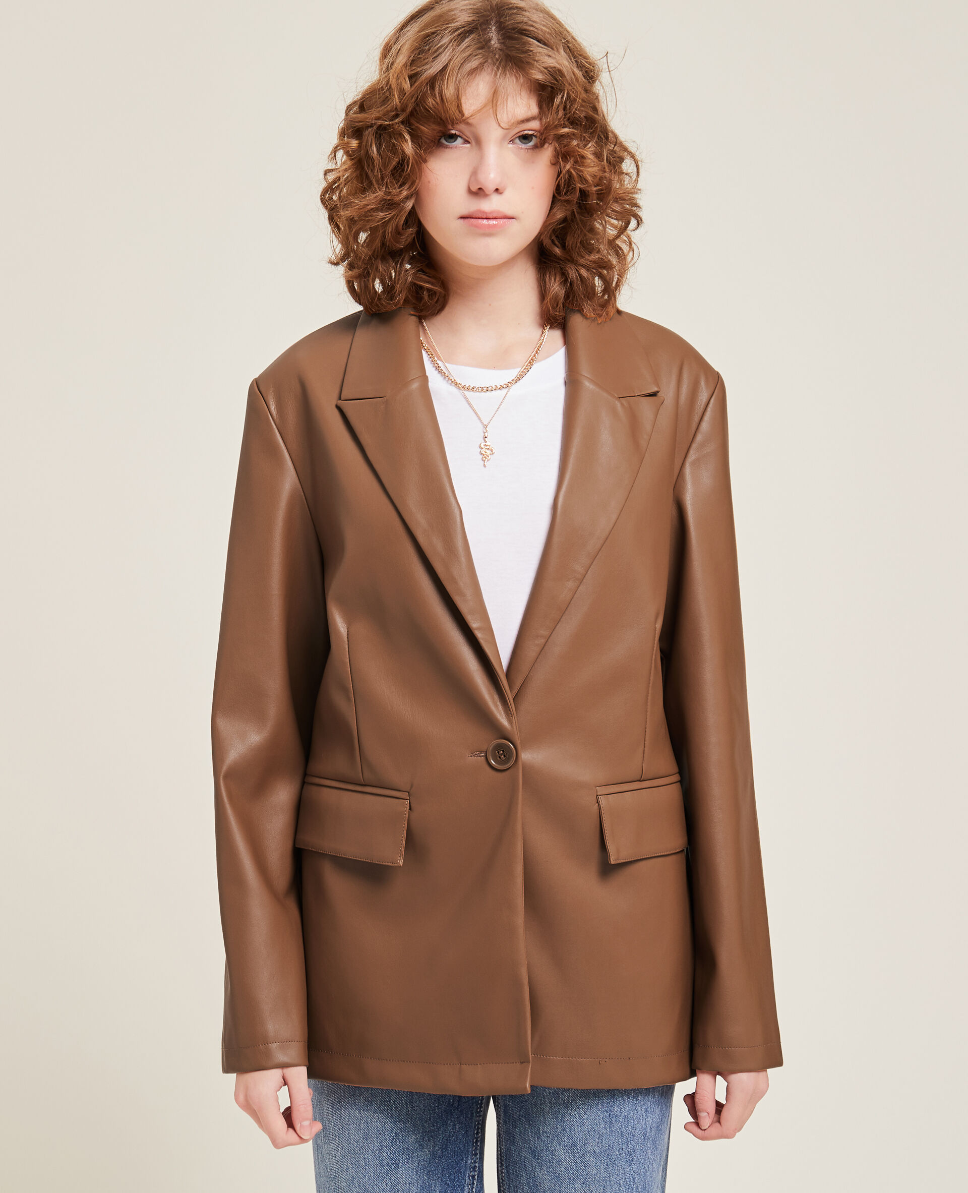 Veste blazer en simili cuir - Taupe