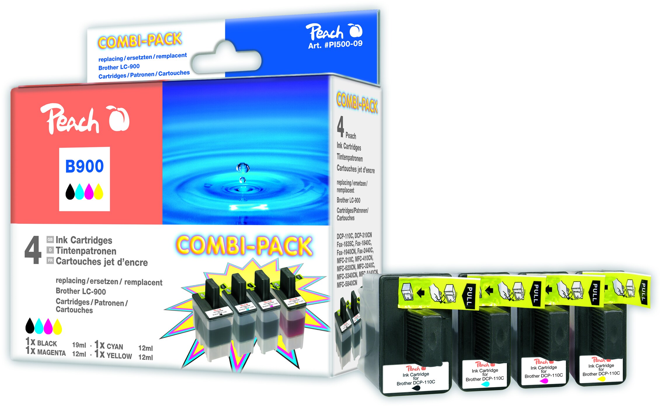 Peach B900 VAL 4 Druckerpatronen bk ersetzt Brother LC-900VAL für z.B. Brother DCP -105 C, Brother DCP -110 C, Brother DCP -110, Brother DCP -115 C
