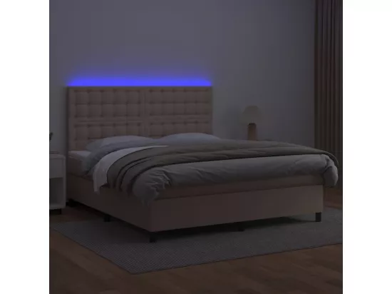 Sommier tapissier matelas LED Cappuccino 180x200 cm Similicuir