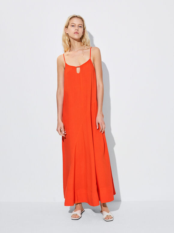 Vestido midi laranja com alças