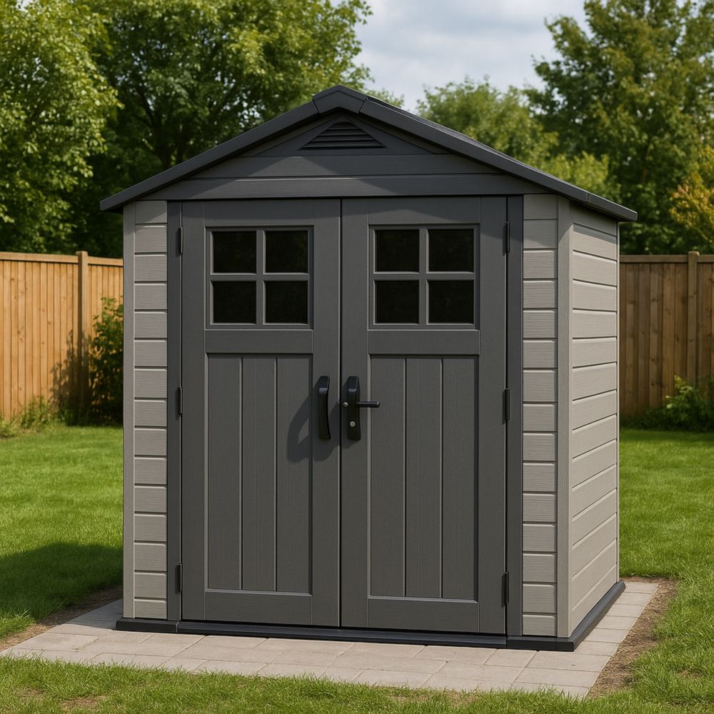 Gartenhaus Kunststoff Grau 185x152x226cm Doppeltür