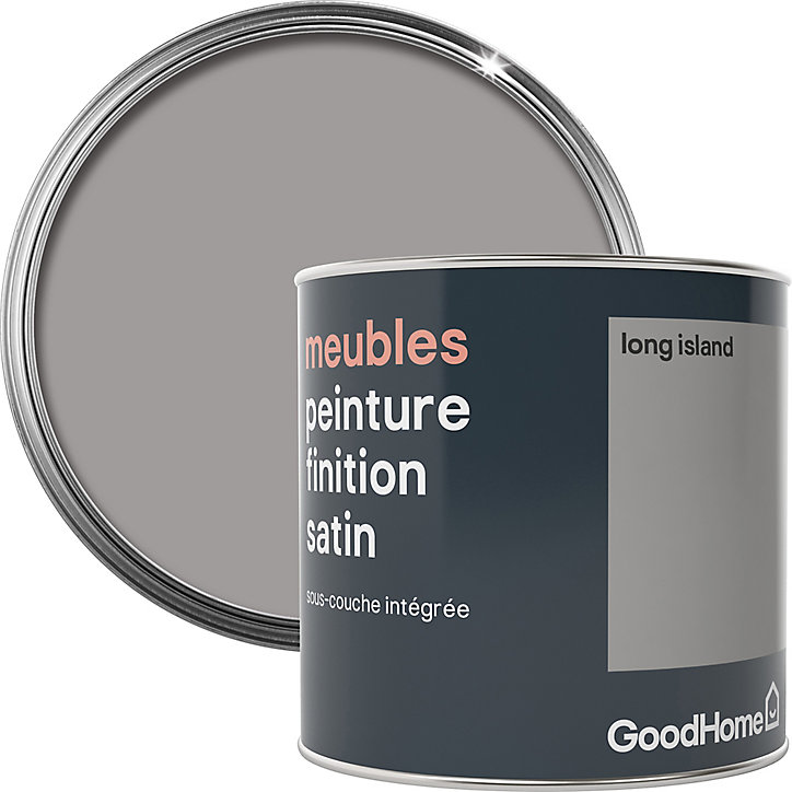 Peinture de rénovation meubles GoodHome gris Long Island satin 0,5L