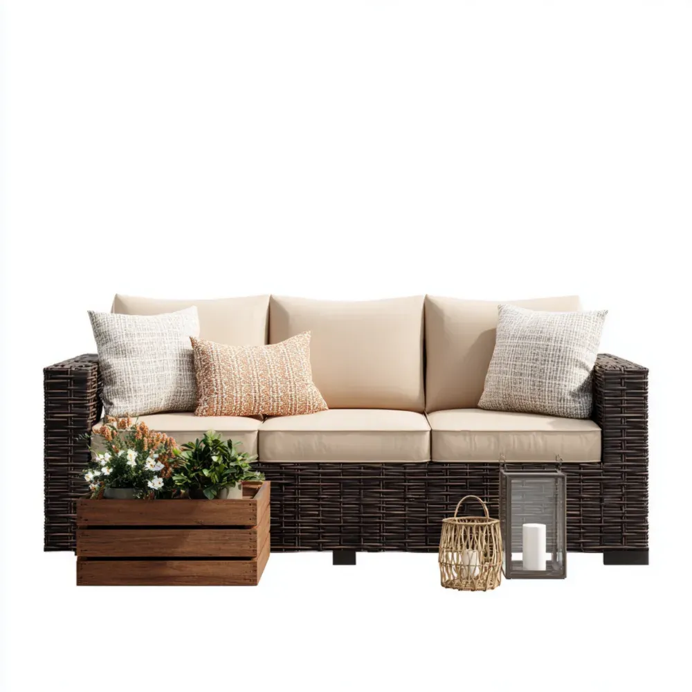 Gartensofa Dreisitzer Rattan 200x70x80 cm – Beige – Modernes Design