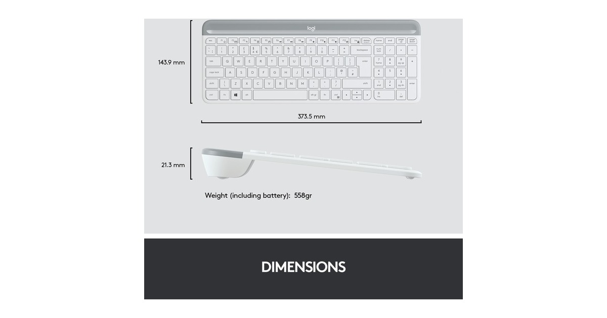 LogitechMK470 Slim Wireless Keyboard and Mouse Combo , desktopset  (Wit, US-International, Scissor switches, 1000 dpi)