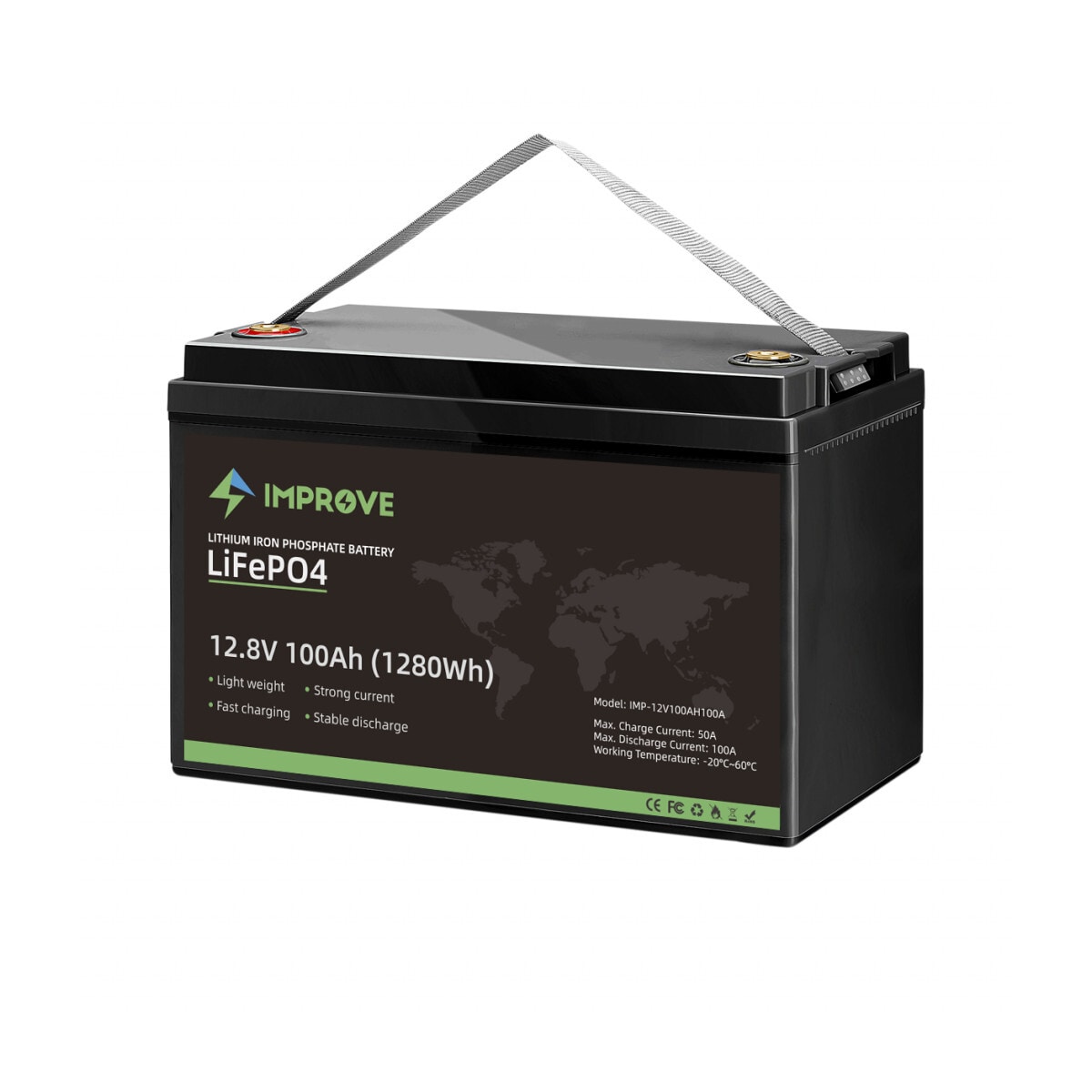 IMPROVE Lithium Batteri 12V 100Ah (LiFePO4) BMS 100A