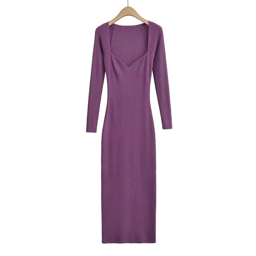 Reknovine - Lange mouw gebreide maxi-bodyconjurk