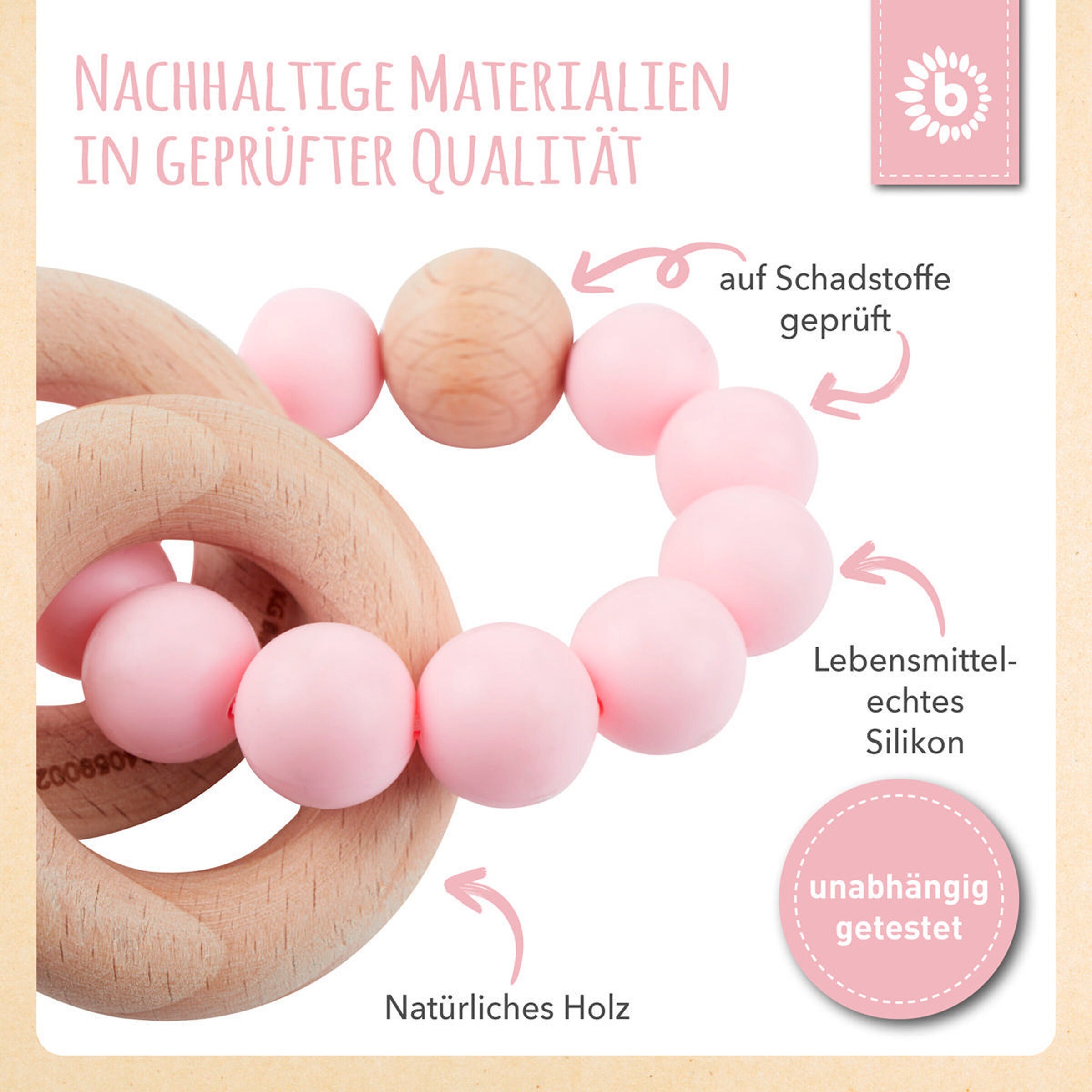 Bieco Beißring mit Silikon Perlen - ab Geburt Rosa