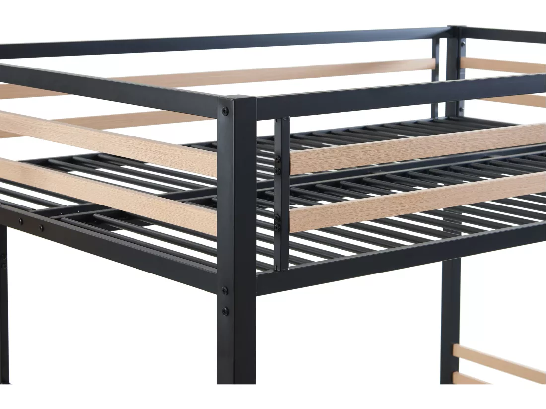 Lit mezzanine 140 x 200 cm - Métal et MDF - Noir et naturel + Matelas - JOGUI
