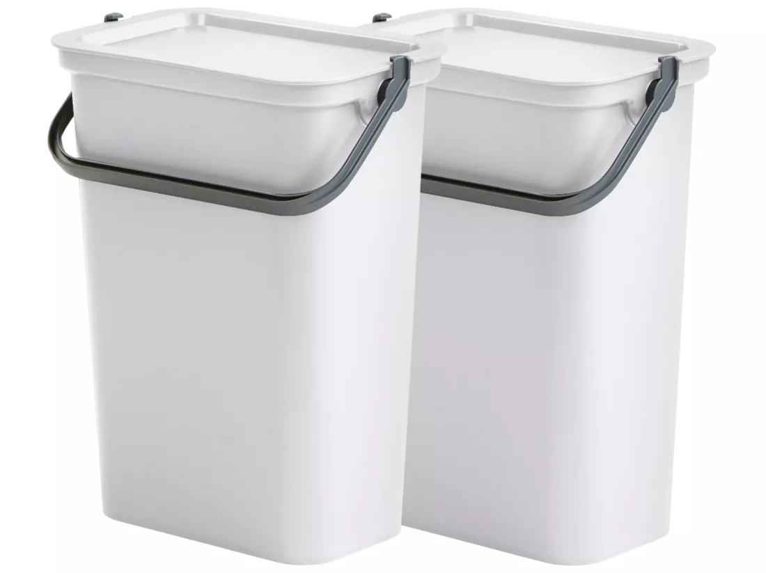 Set de 2 poubelles 10L blanc avec poignée 27,5x17,6x35,5