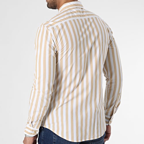 Chemise Manches Longues Slim 86625 Beige Blanc