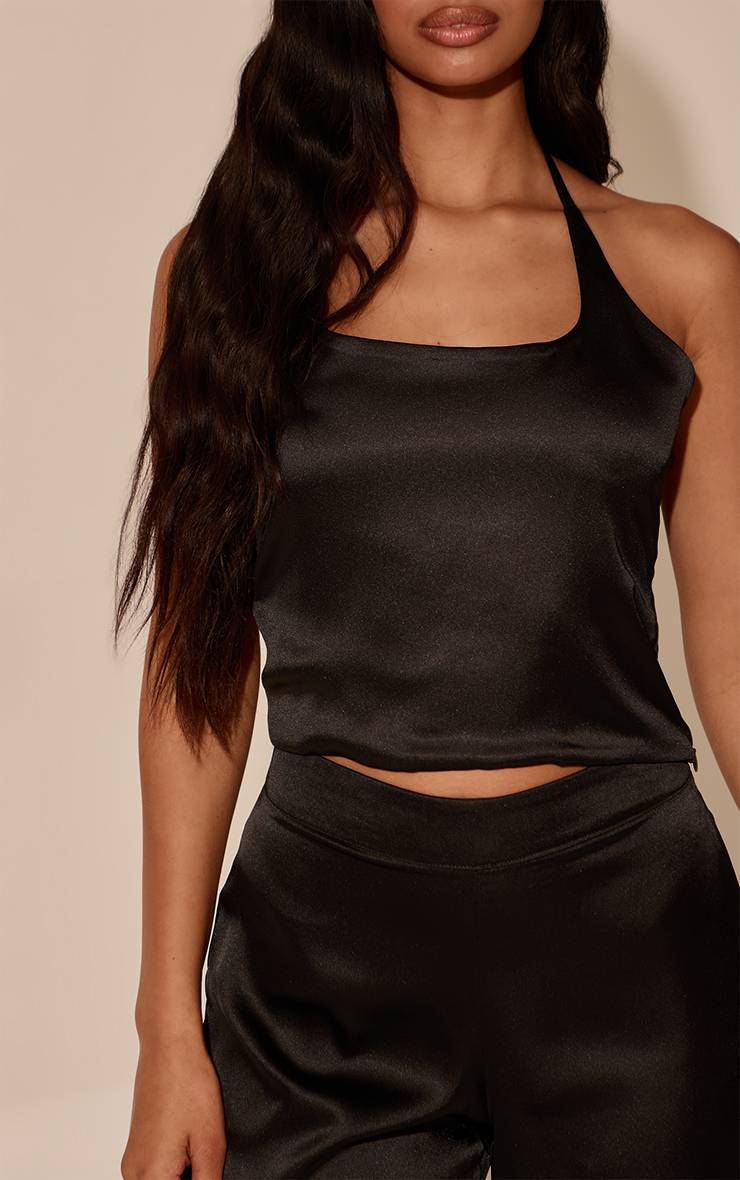 Noir Ensemble Coordonné Top Débardeur Dos Nu En Satin