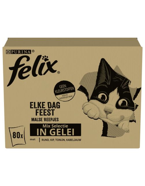 Felix Multibox Elke Dag Feest Mix Selectie In Gelei - Kattenvoer - Rund Tonijn Kip 80x85 g