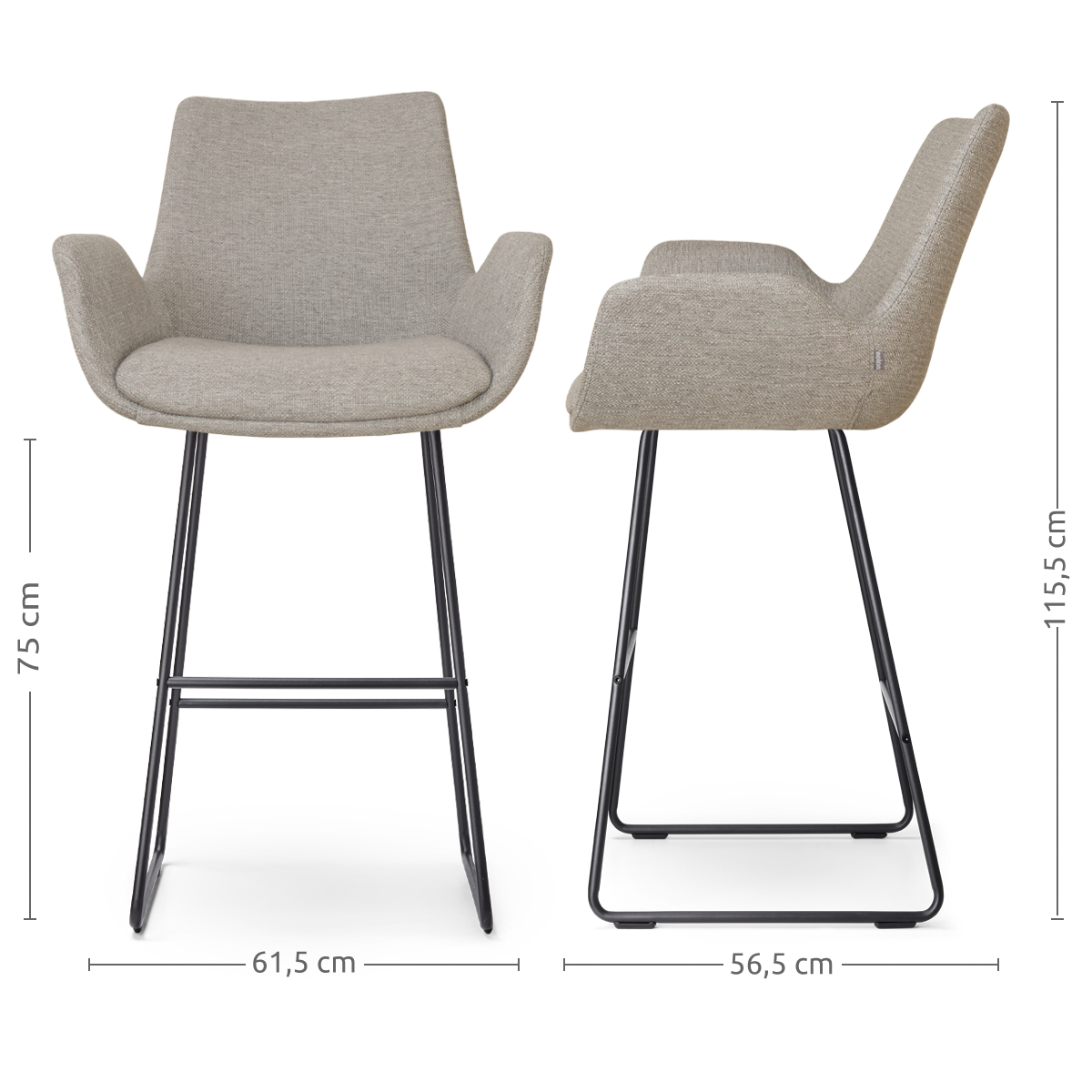 Barkruk Nino-Eef warm grijs - zwart onderstel - 75 cm