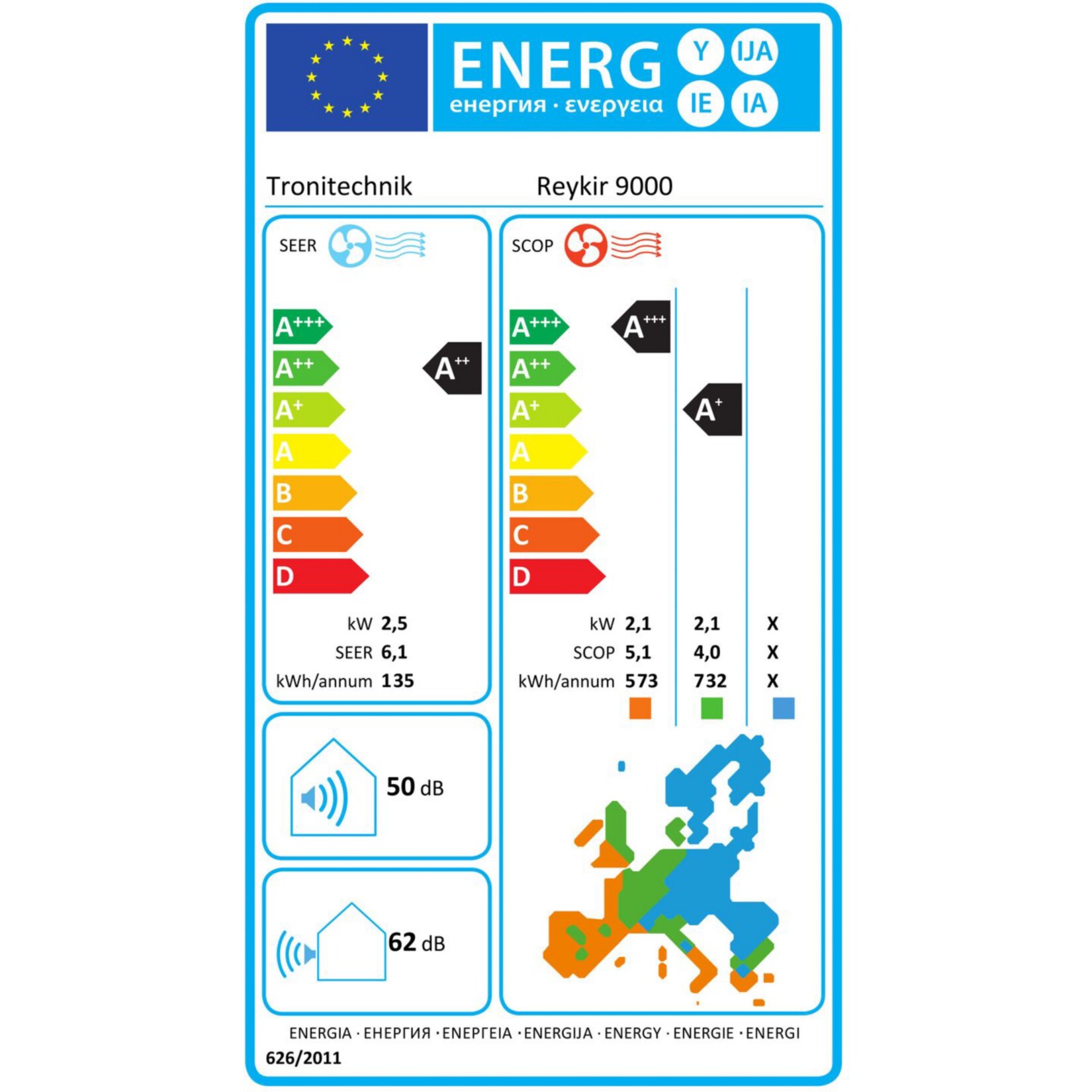 TroniTechnik® Split Klimaanlage REYKIR 9000 BTU Inverter Klimagerät, SMART, UVC Luftreinigung, 5m Leitung, Zubehör, Wandhalterung