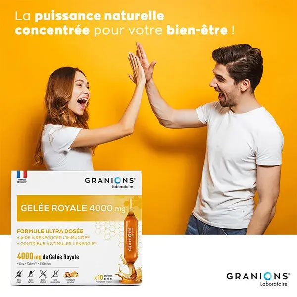 Granions Gelée Royale 4000 mg, Renforcer l'Immunité, Anti Fatigue - 10 Ampoules