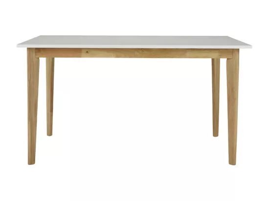 Table à manger extensible CARINE - 6 à 8 personnes - Hévéa massif et MDF - Blanc
