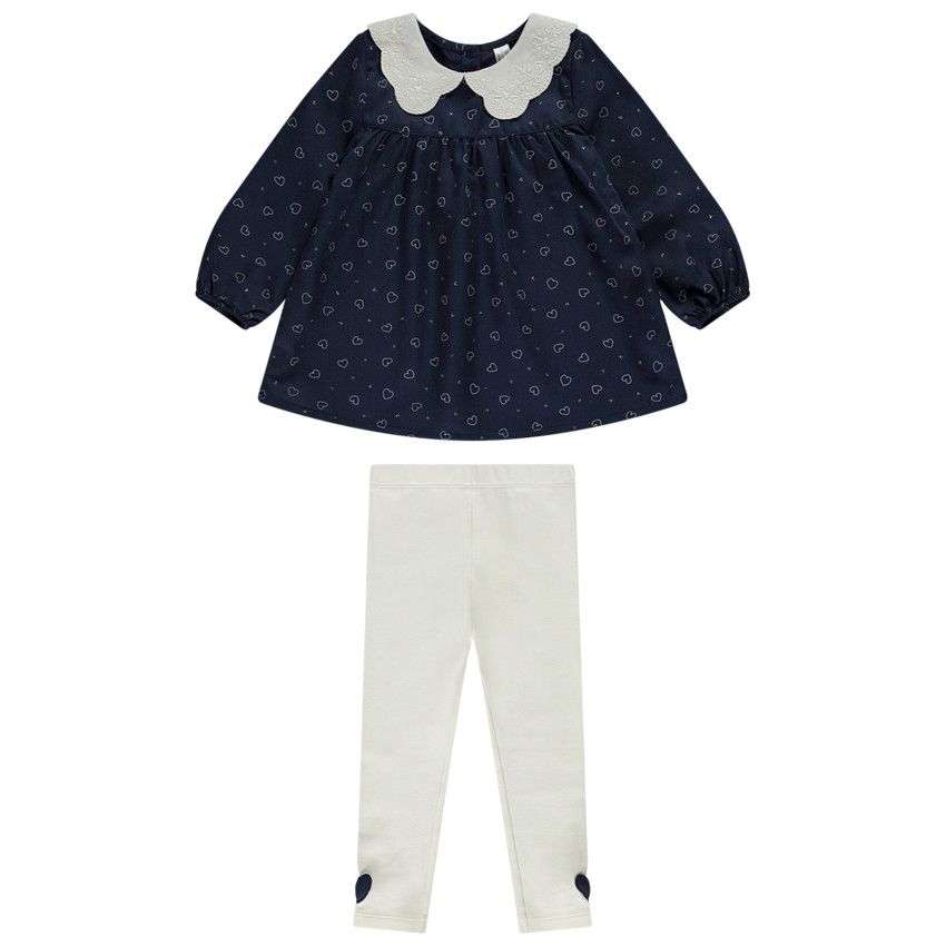 Ensemble 2 pièces imprimé cœurs pour bébé fille - Bleu marine