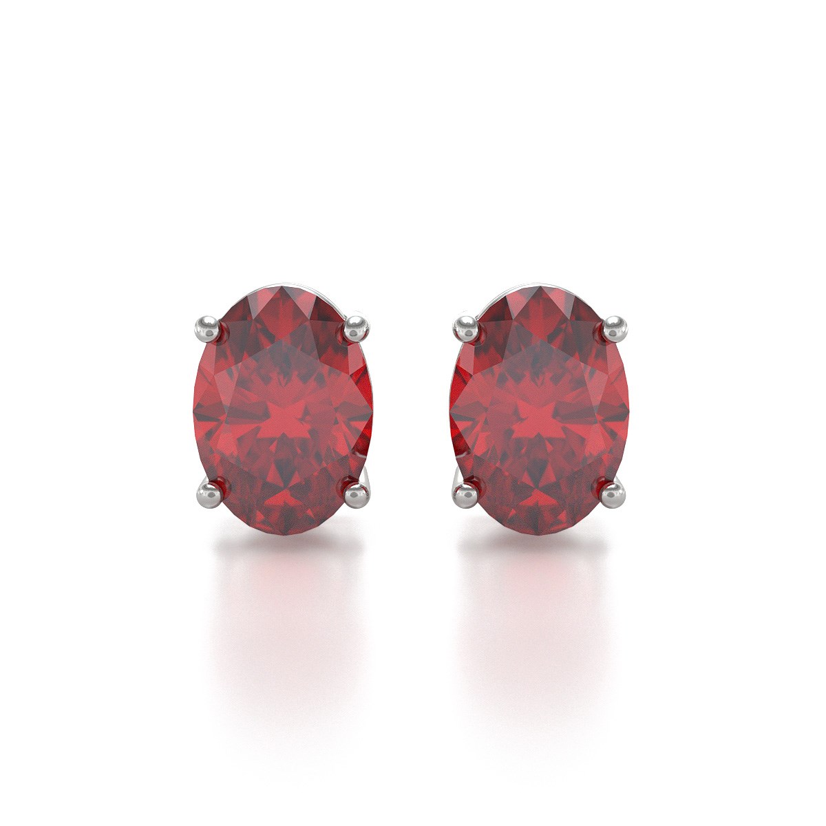 Boucles d'oreilles ADEN Or 585 Blanc et Rubis forme Ovale 1.6grs