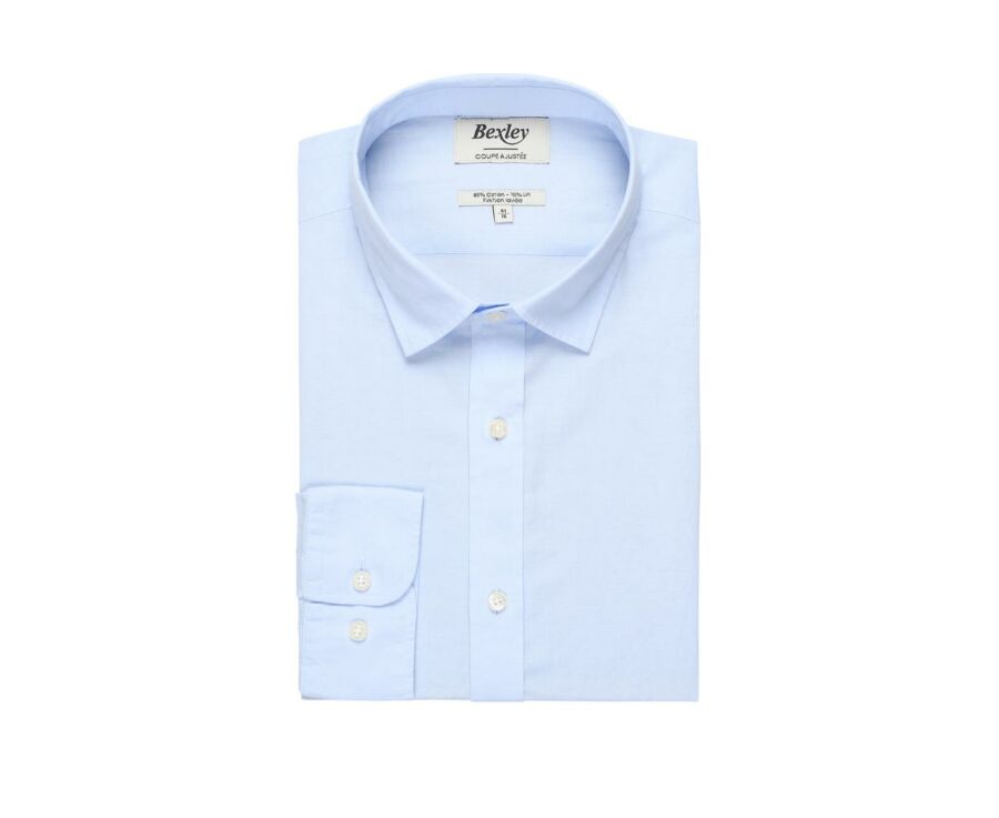 Chemise coton lin bleue ciel unie - SILBERT