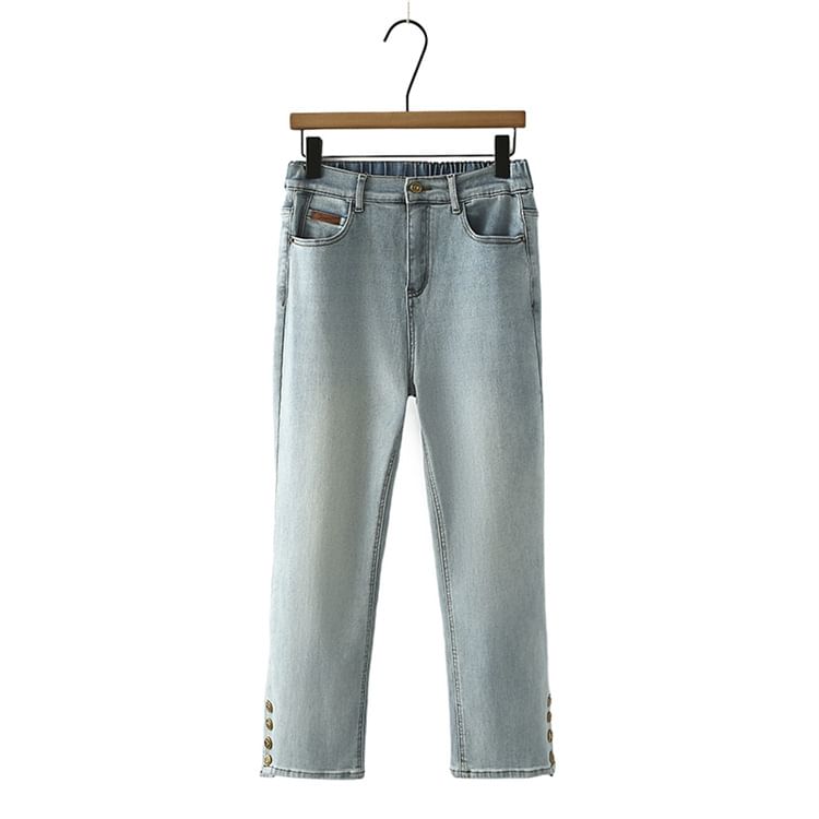 Krezol - Plus Size Hoge Taille Geknoopte Zoom Taps Toelopende Jeans