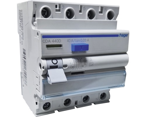 Hager CDA440D 40A aardlekschakelaar (RCCB) 6kA 30mA 4-polig type A