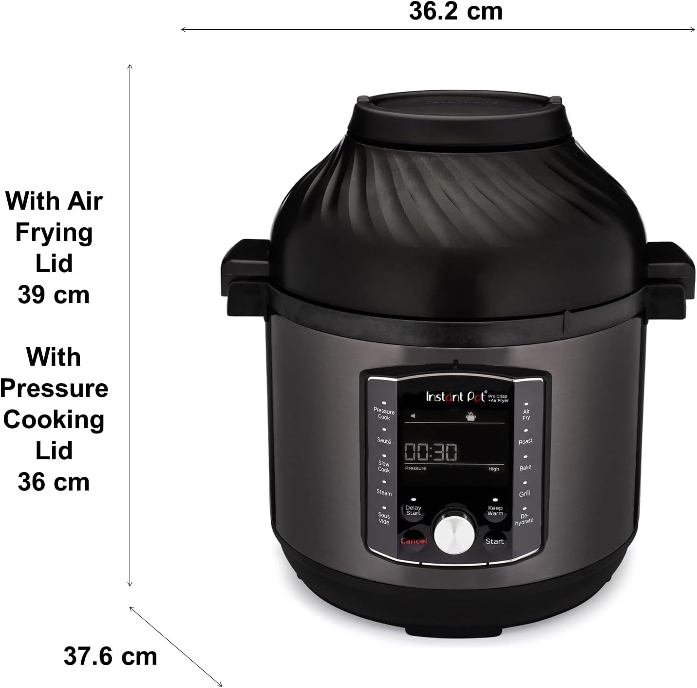 Instant Pot Pro Crisp 11-in-1-Elektro-Multikocher – Schnellkochtopf, Heißluftfritteuse, Slow Cooker, Dampfgarer, Grill, Dörrgerät und Sous-Vide-Maschine – Schwarzer Edelstahl,1500 W, 7.6 L,