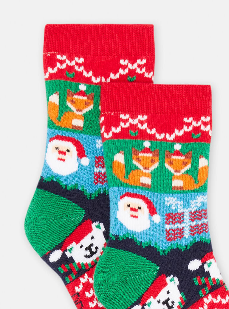 Chaussettes rouge motif noël pour garçon