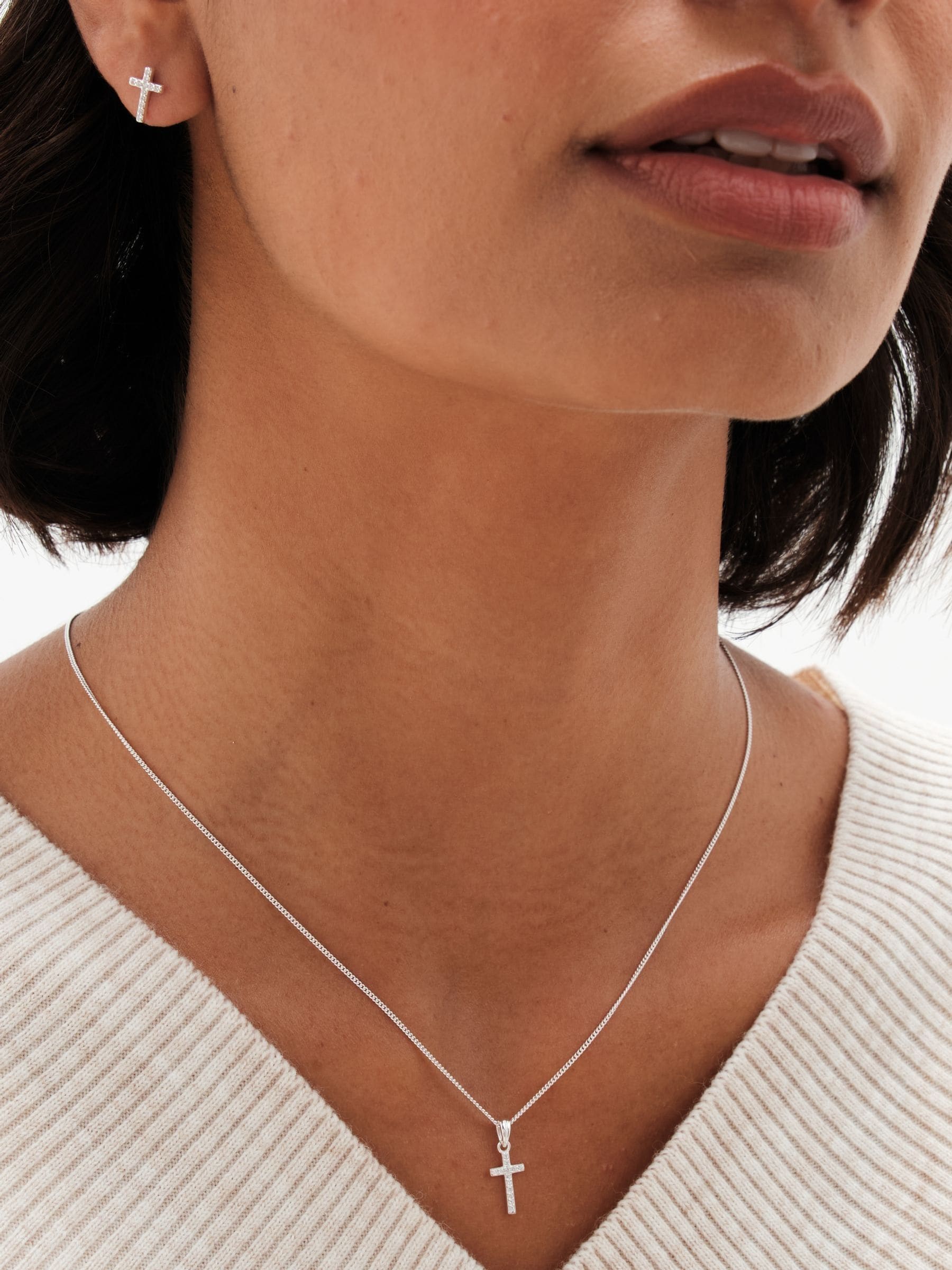 Simply Silver 925 Cubic Zirconia kruis set met geschenkverpakking