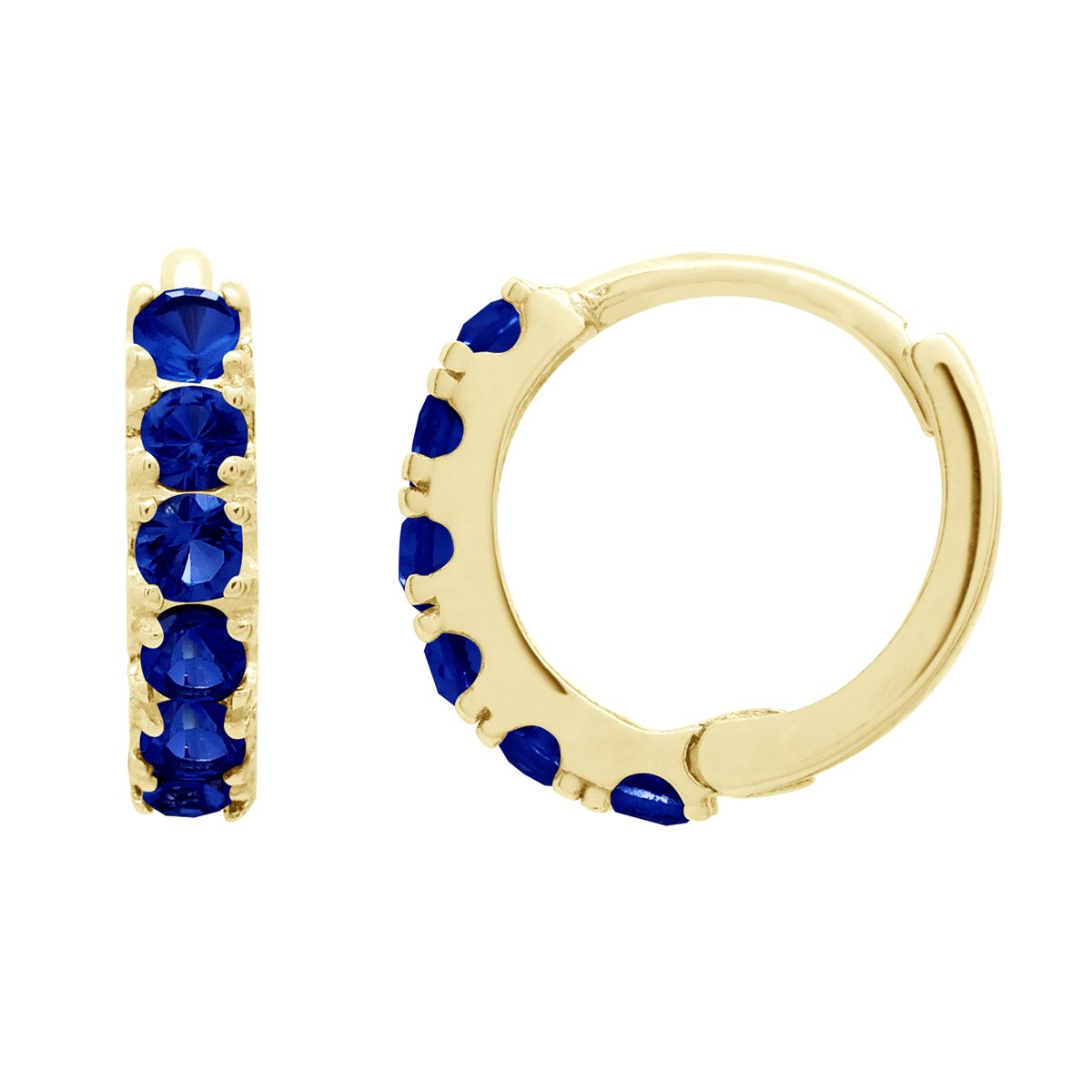 Boucles d'Oreilles Créoles - Ornées d'Oxydes de Zirconium Bleu Saphir - Or Jaune