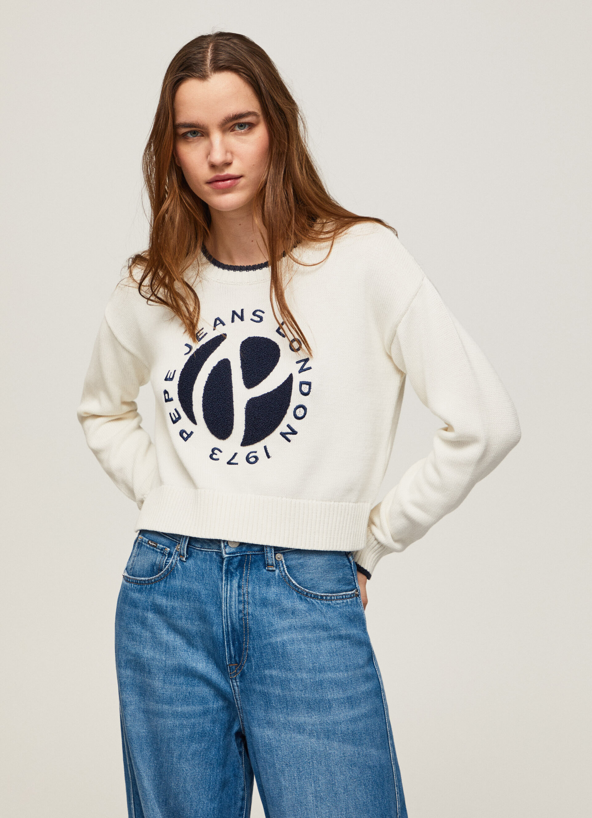 Malha de algodão com logotipo estampado - branca