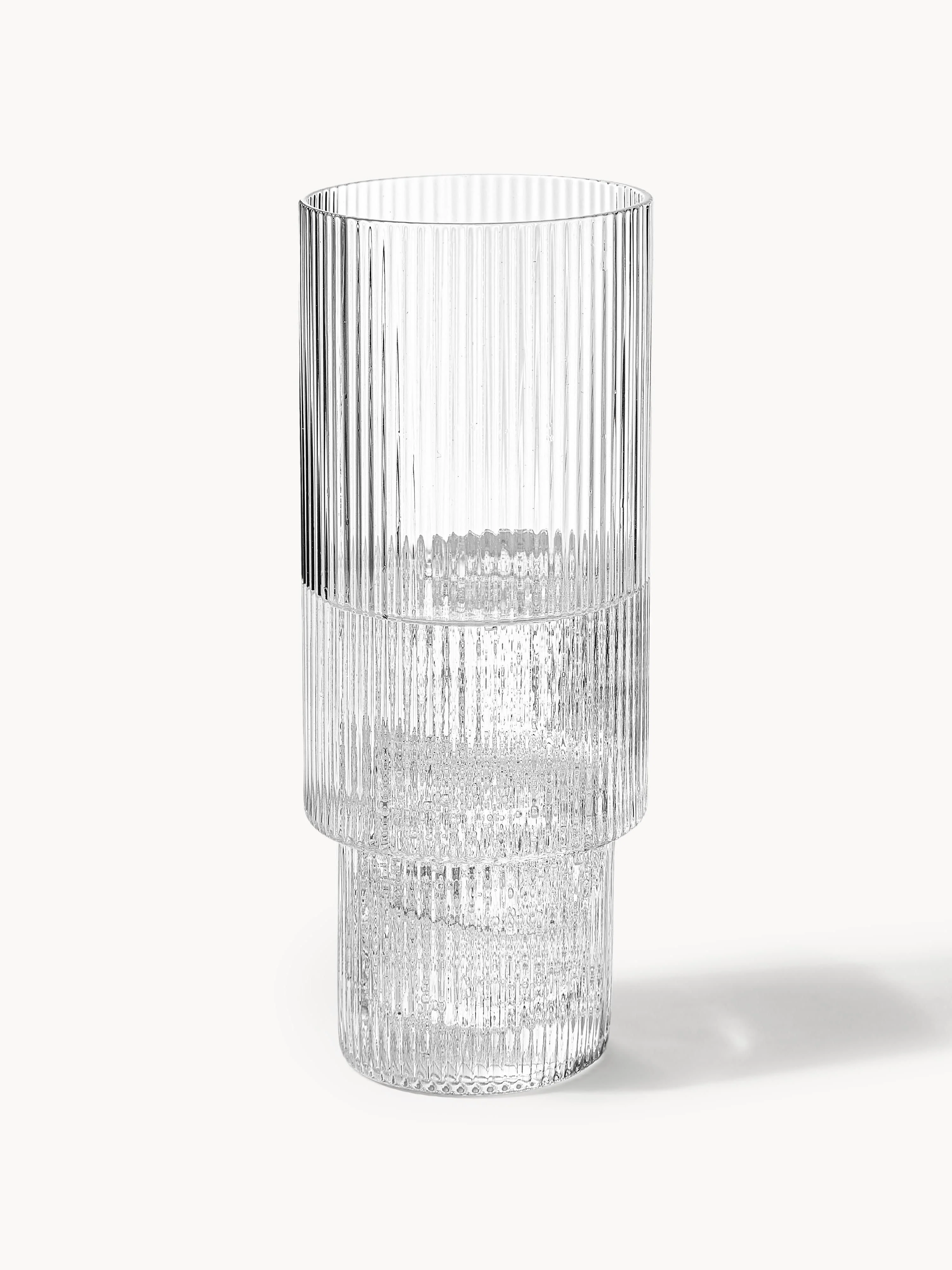 Mondgeblazen longdrinkglazen Ripple met groefreliëf, 4-delig