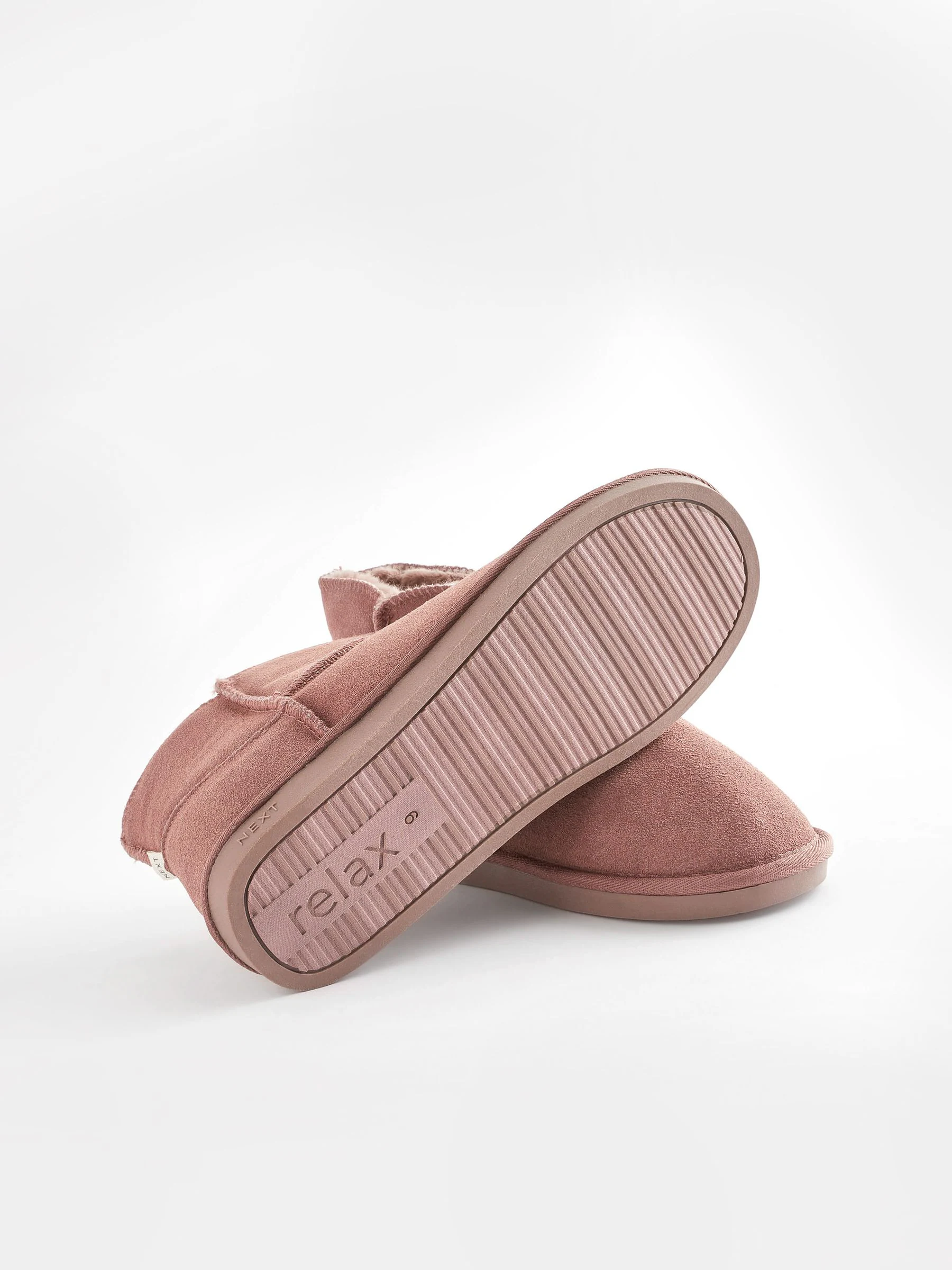 Mink roze - Suède pantoffellaarsjes met voering van imitatiebont