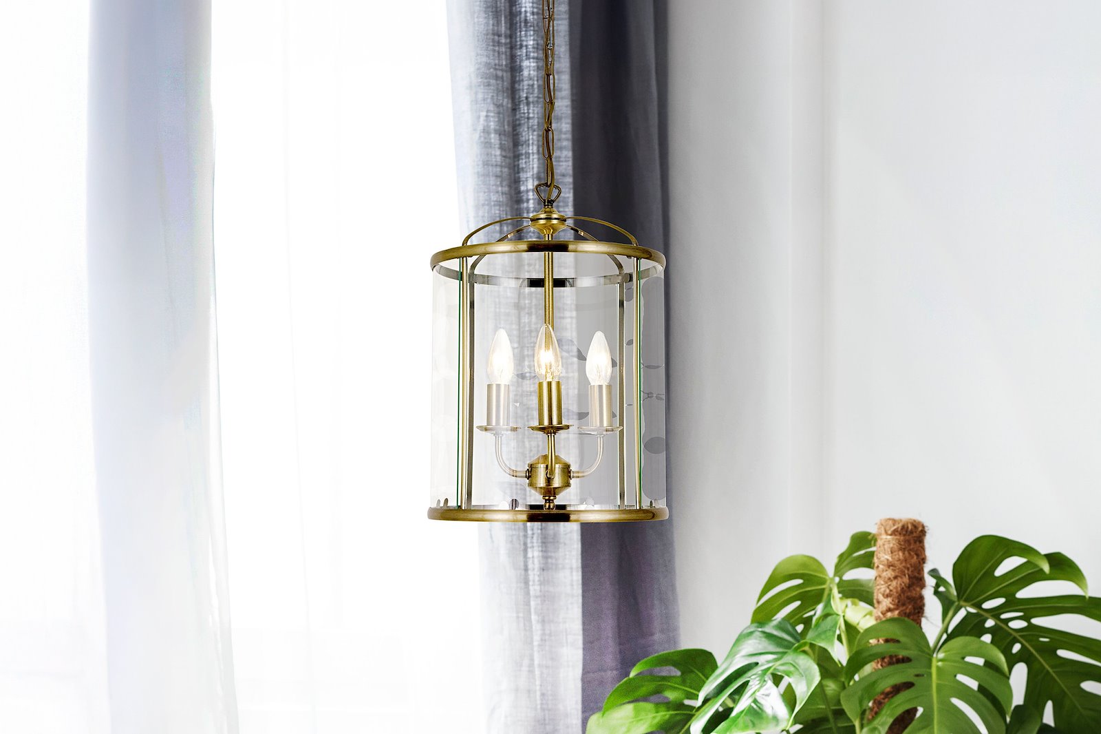 Budgie taklampe Ø:28cm antikk messing 3x40W E14