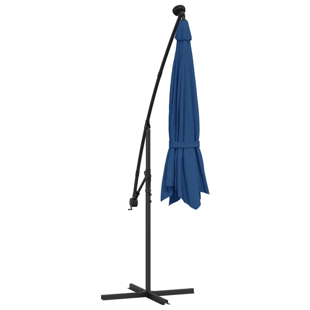 Parasol mobilier de jardin déporté à led et mât en acier 300 cm azuré