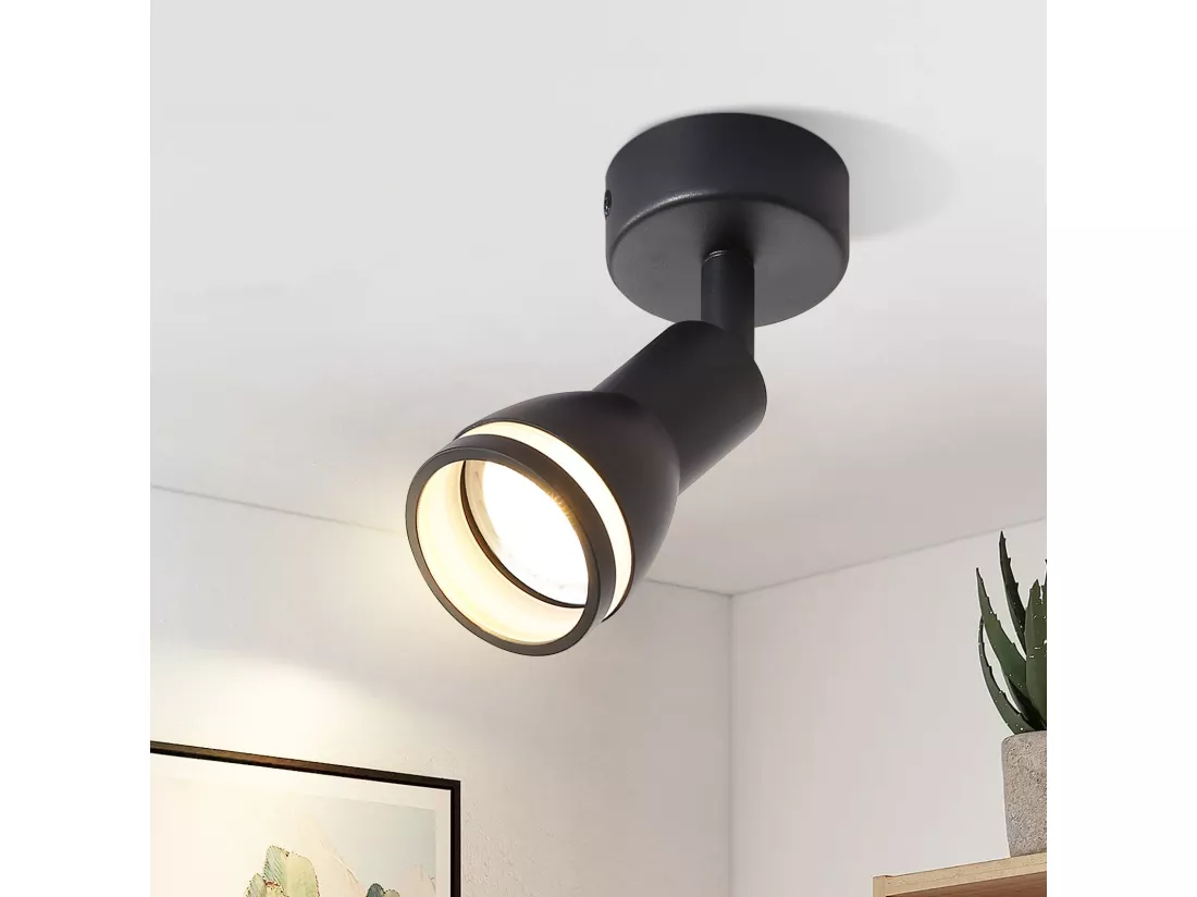 NETTLIFE Spot de plafond LED 1 ampoule noir salon plafonnier orientable GU10 spot lampe moderne