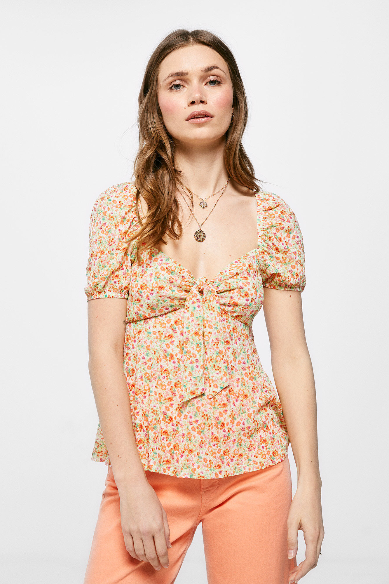 Blusa estampada com decote nó - Estampa verde