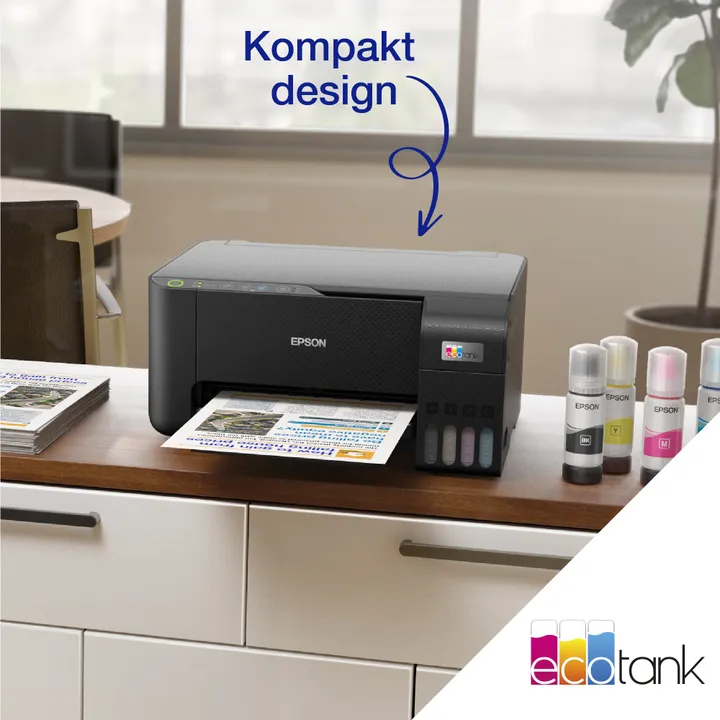 Epson EcoTank ET-2860 - Multifunktionsprinter - farve - blækprinter - ITS - A4 (medie) - op til 10 spm (udskriver) - 100 ark - Wi-Fi, USB - sort